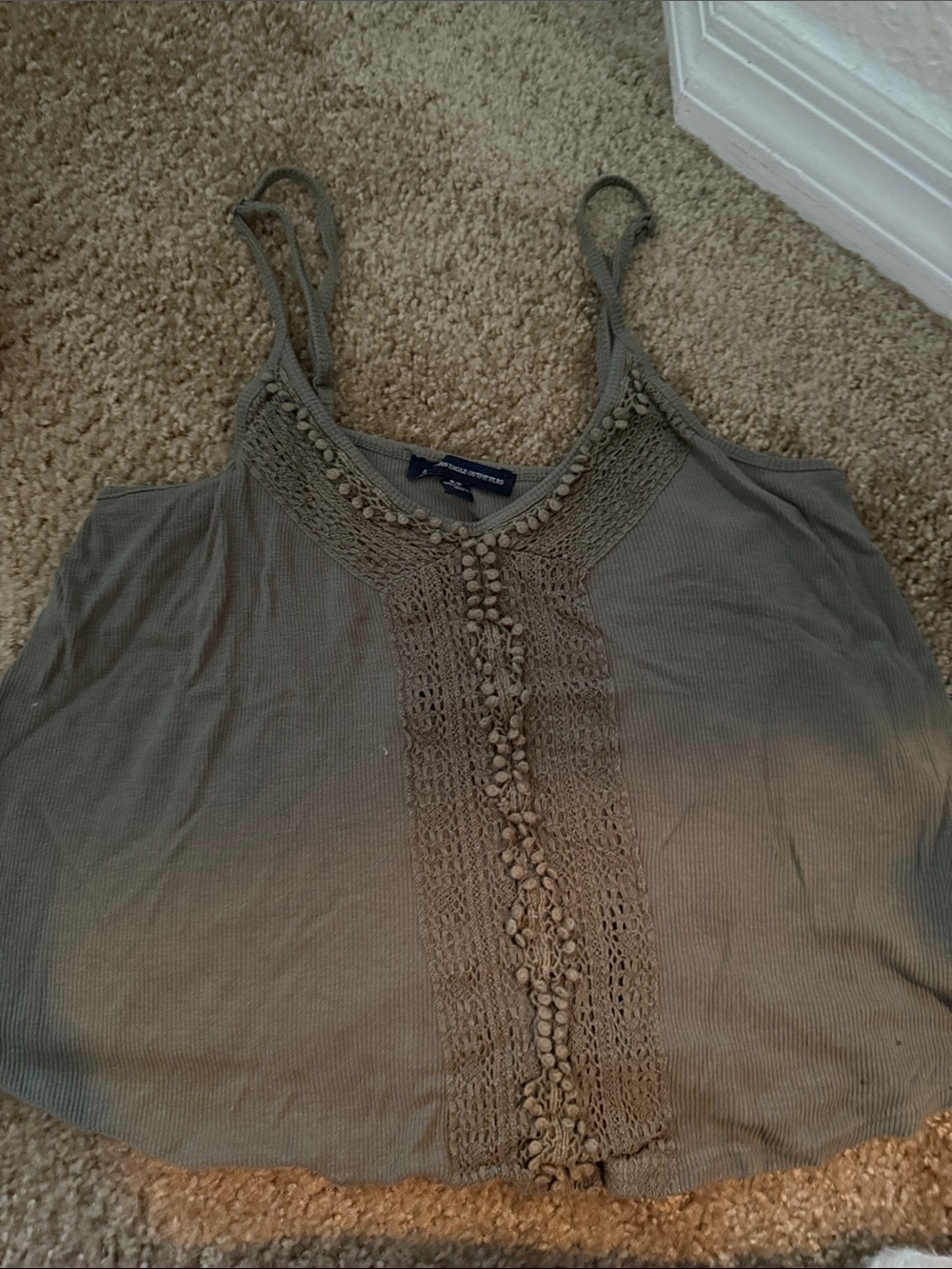American Eagle Outfitters Olive Crochet-Trim Camisole